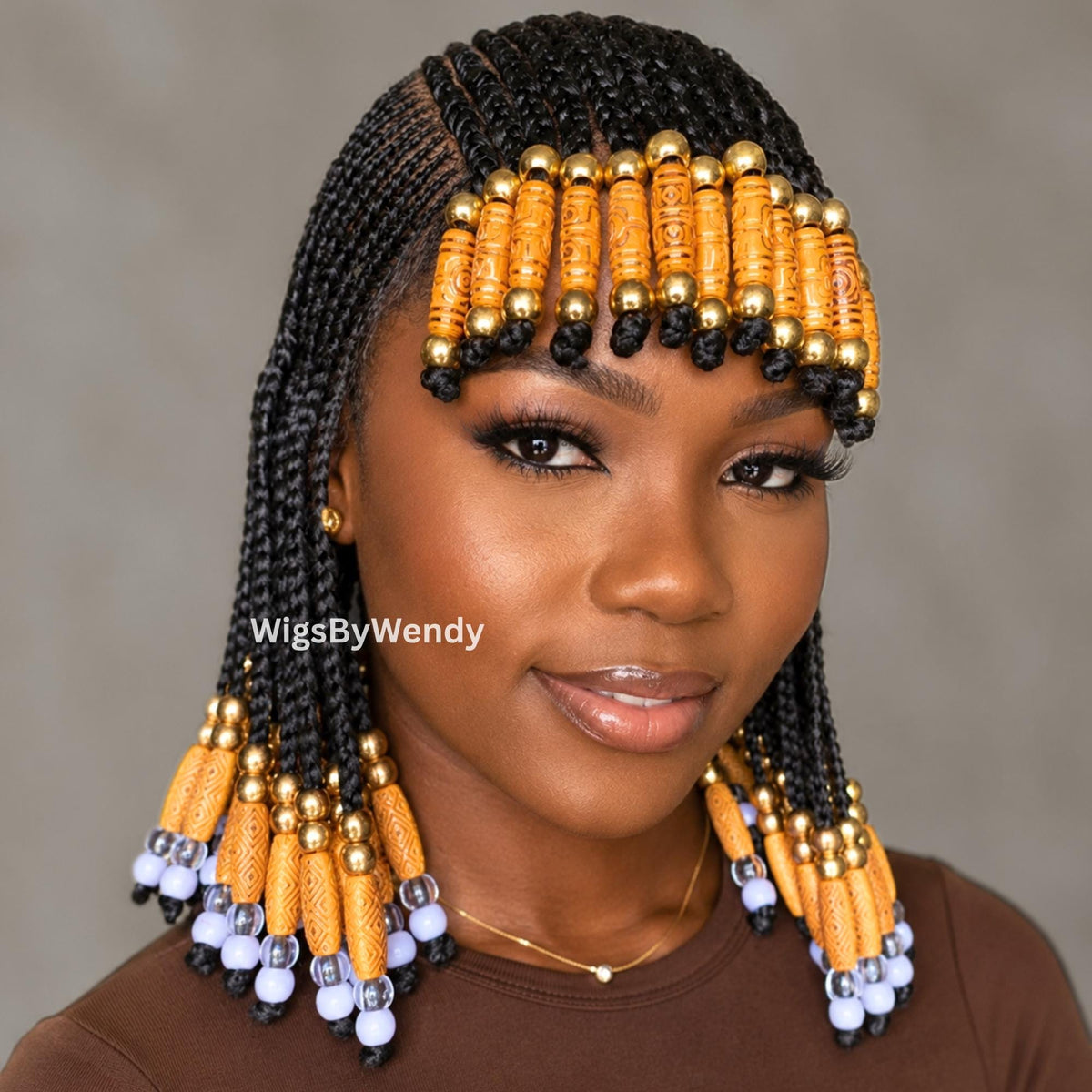 Beaded Full Lace Fringe Bangs Conrow Braids Wig