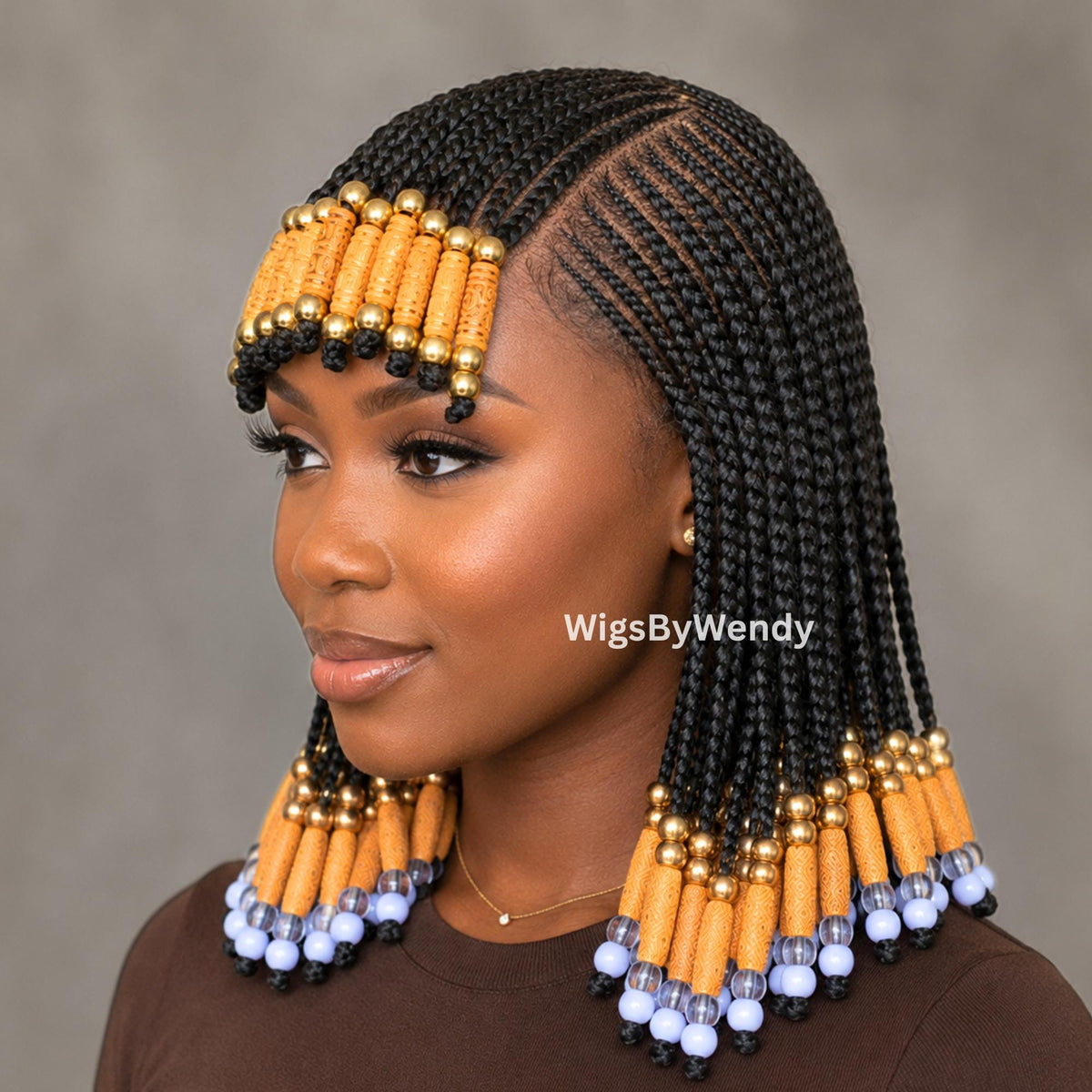 Beaded Full Lace Fringe Bangs Conrow Braids Wig