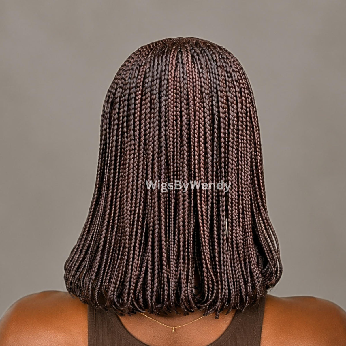Brown Short Bob Braids Wig, Human Hair Lace Closure Lightweight Wig