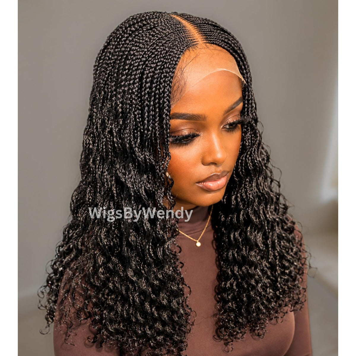 Curly Lace Closure Middle Part Cornrow Braids Wig, Lightweight African Weave Wig