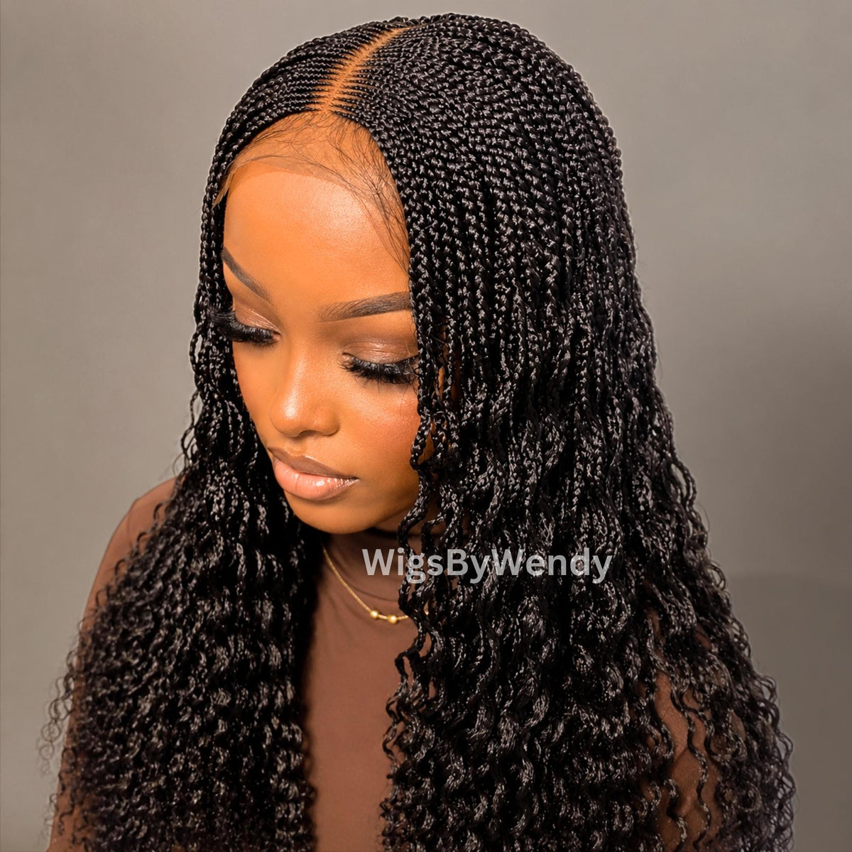 Curly Lace Closure Middle Part Cornrow Braids Wig, Lightweight African Weave Wig