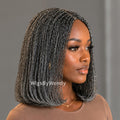 Salt and Pepper, Black and Grey Micro Twist Braided Wig, Centre-part Light-weight Single Nano Braids Wig
