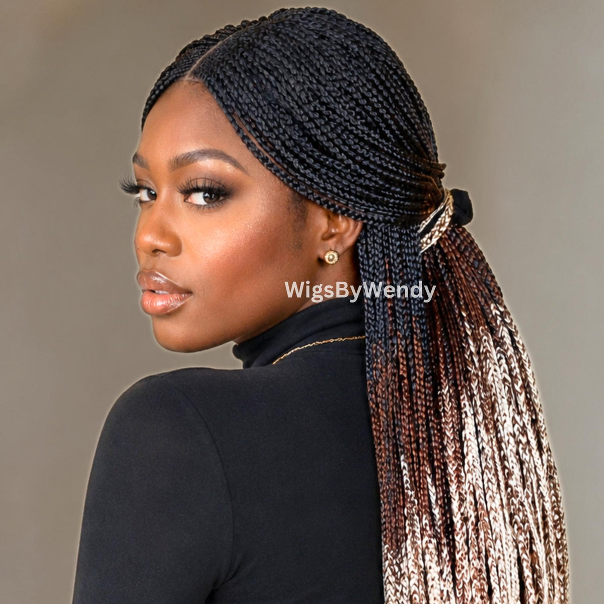 Black Brown Blonde Ombre Middle Part Long Fulani Conrow Braids Wig