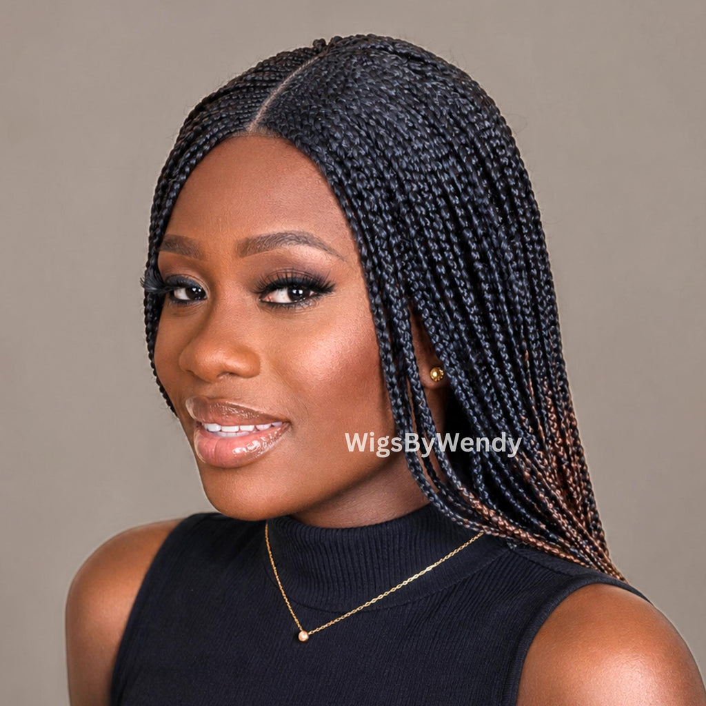 Black Brown Blonde Ombre Middle Part Long Fulani Conrow Braids Wig