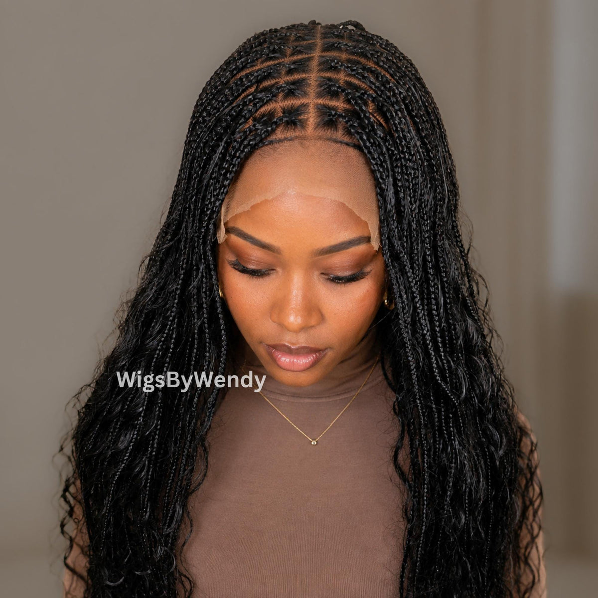 35inches Full Lace Black Knotless Boho Box Braids Wig For Black Women