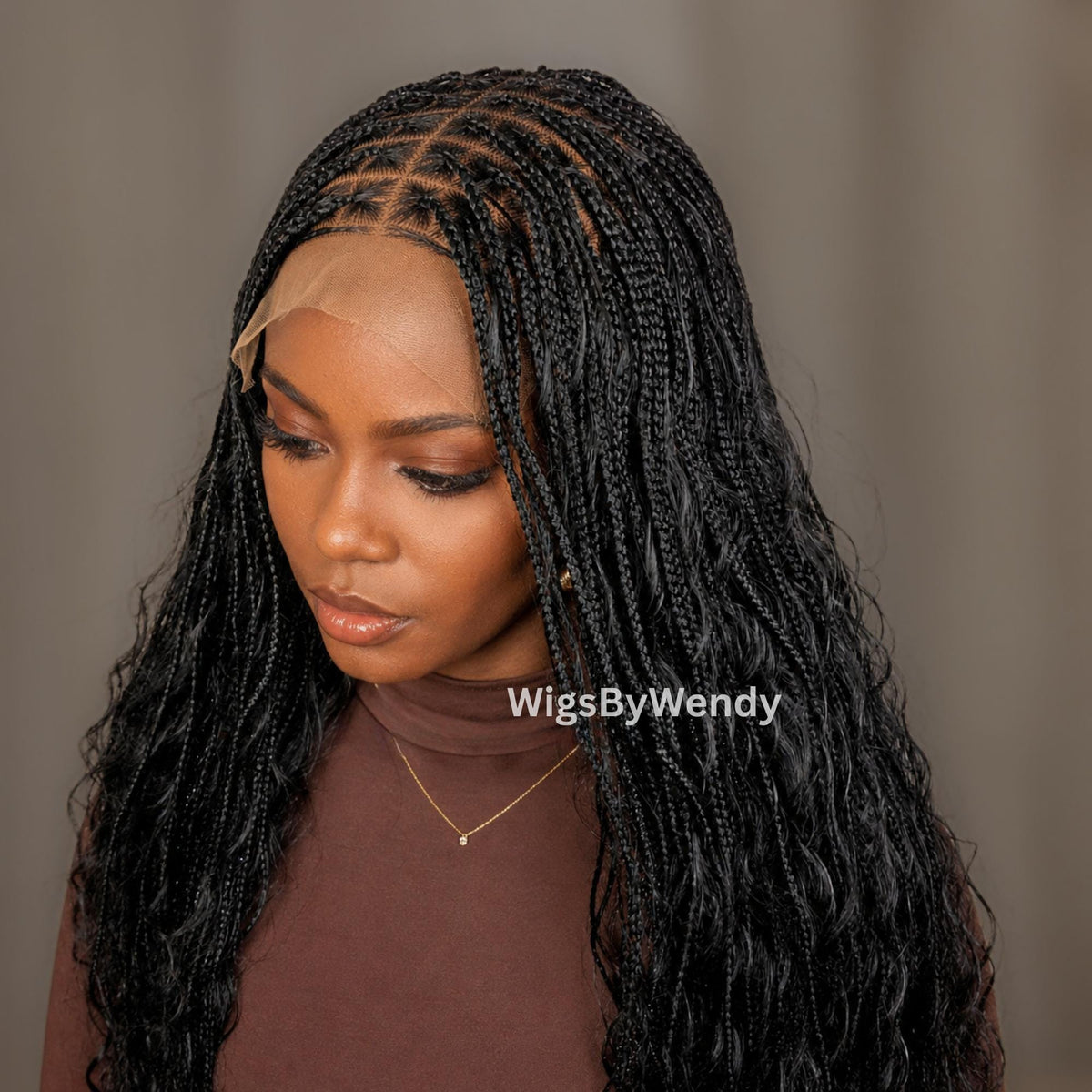 35inches Full Lace Black Knotless Boho Box Braids Wig For Black Women