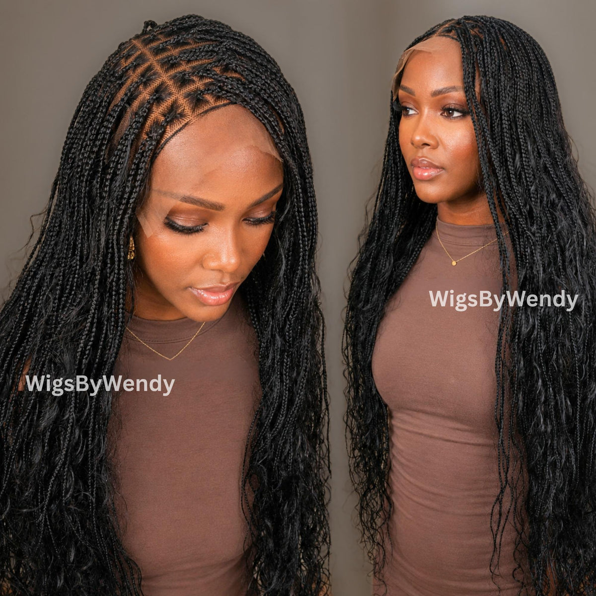 35inches Full Lace Black Knotless Boho Box Braids Wig For Black Women