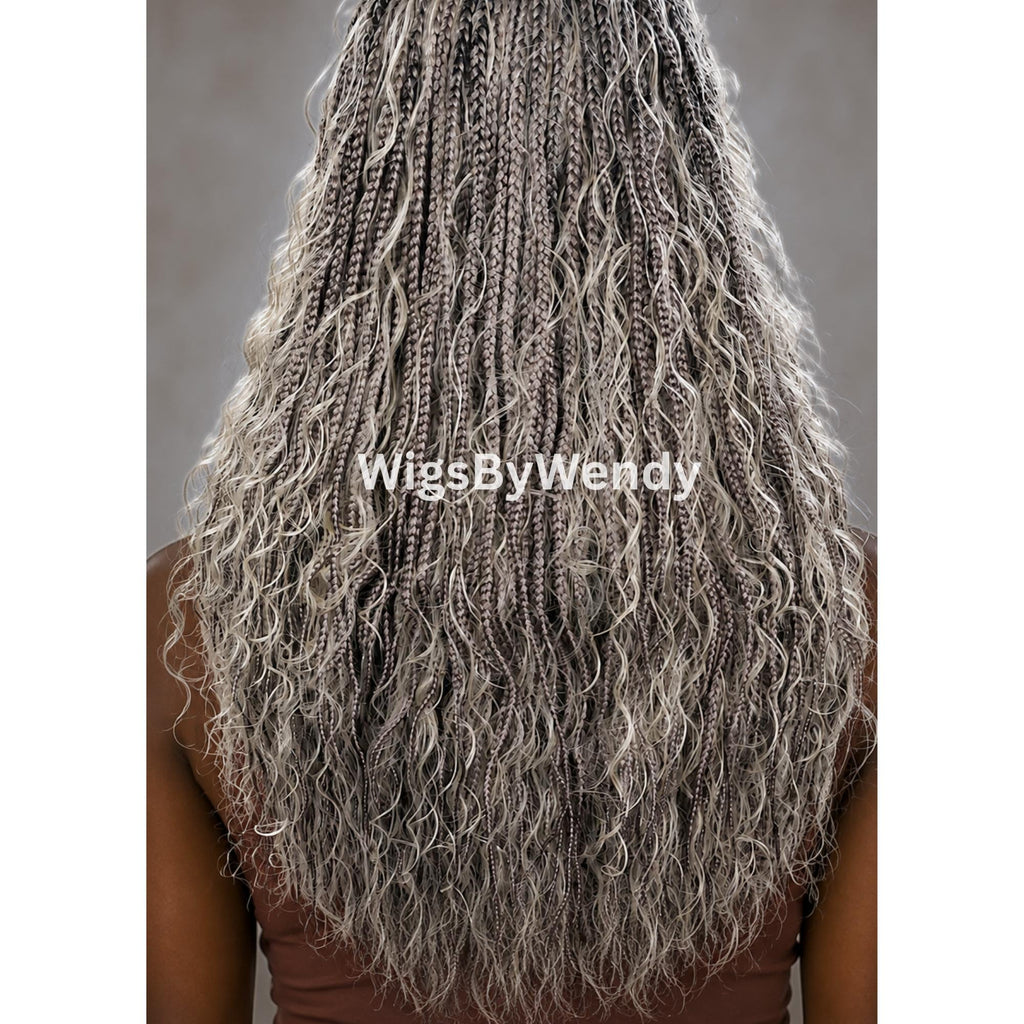 30inches Black Grey Silver Salt and Pepper Knotless Boho Box Braids Wig For Black Women
