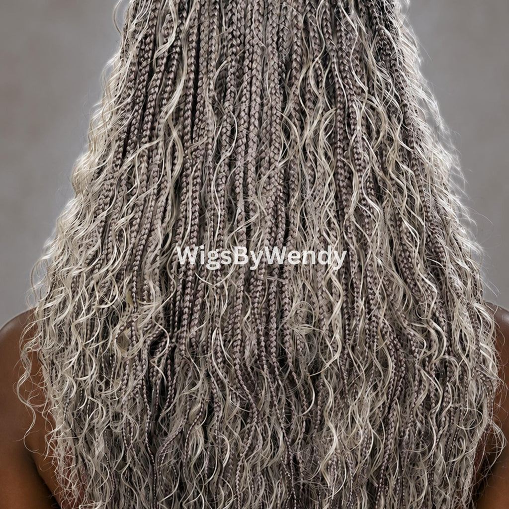 30inches Black Grey Silver Salt and Pepper Knotless Boho Box Braids Wig For Black Women