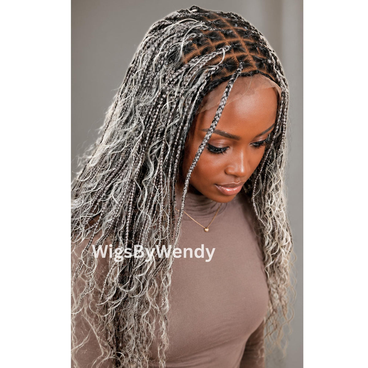 30inches Black Grey Silver Salt and Pepper Knotless Boho Box Braids Wig For Black Women