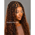 Curly 30inches Brown Knotless Boho Box Braids Wig For Black Women