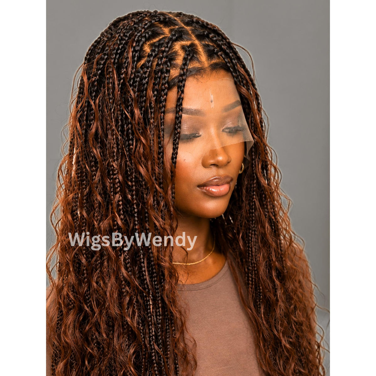 Curly 30inches Brown Knotless Boho Box Braids Wig For Black Women