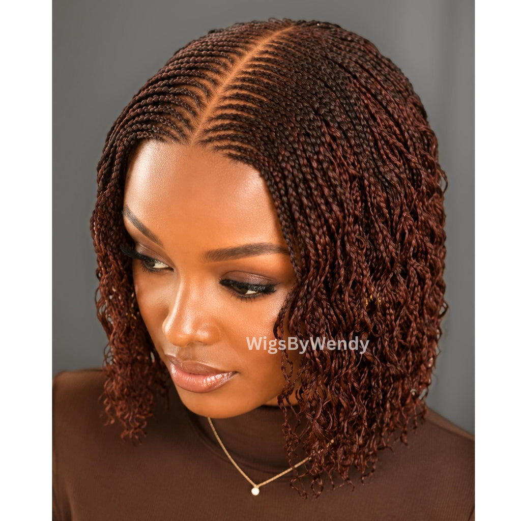 Curly Lace Closure Middle Part Cornrow Braids Wig, Lightweight African Weave Wig