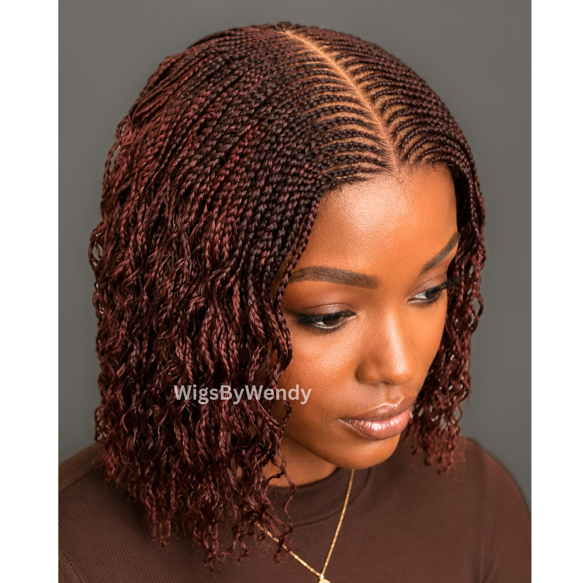 Curly Lace Closure Middle Part Cornrow Braids Wig, Lightweight African Weave Wig