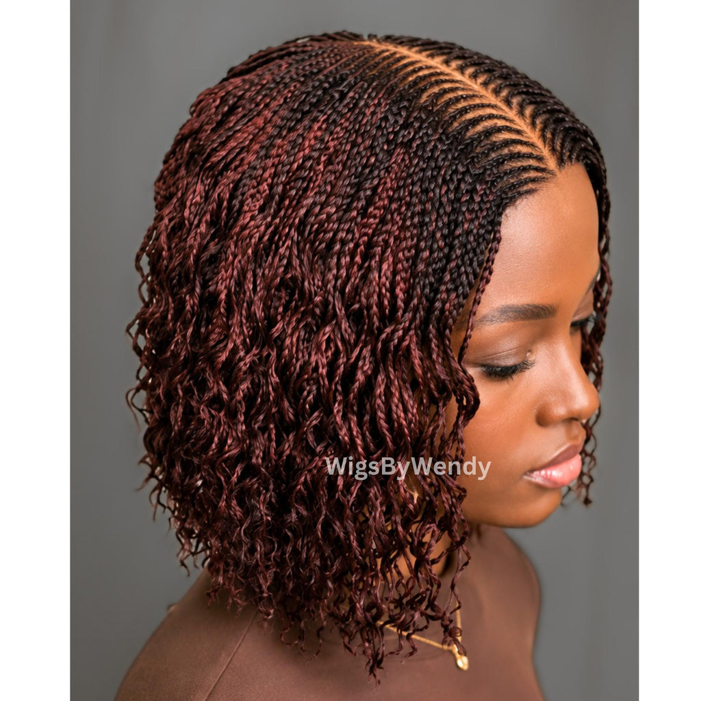 Curly Lace Closure Middle Part Cornrow Braids Wig, Lightweight African Weave Wig