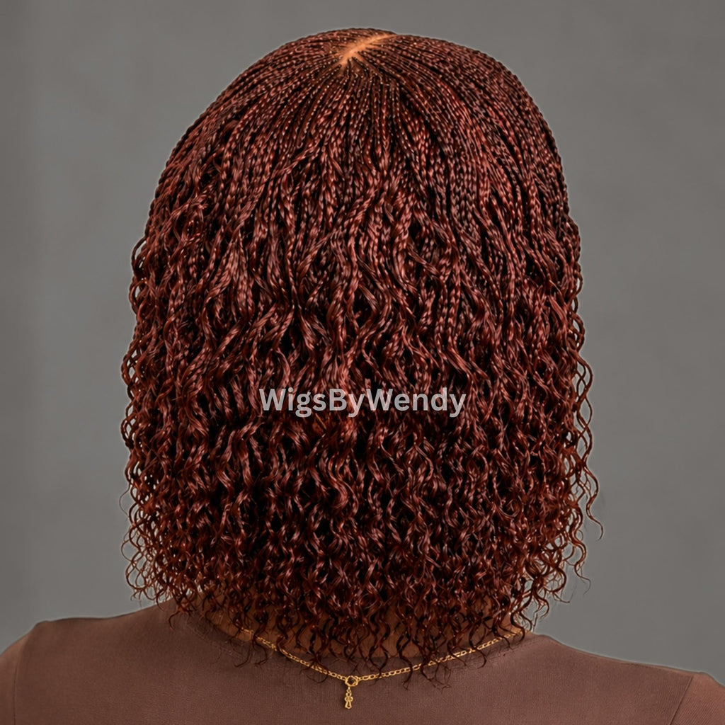 Curly Lace Closure Middle Part Cornrow Braids Wig, Lightweight African Weave Wig