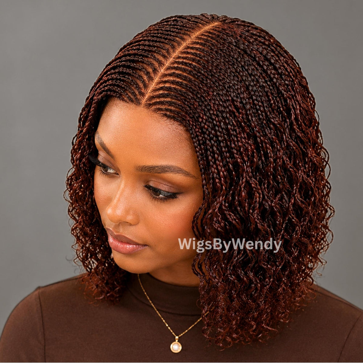 Curly Lace Closure Middle Part Cornrow Braids Wig, Lightweight African Weave Wig