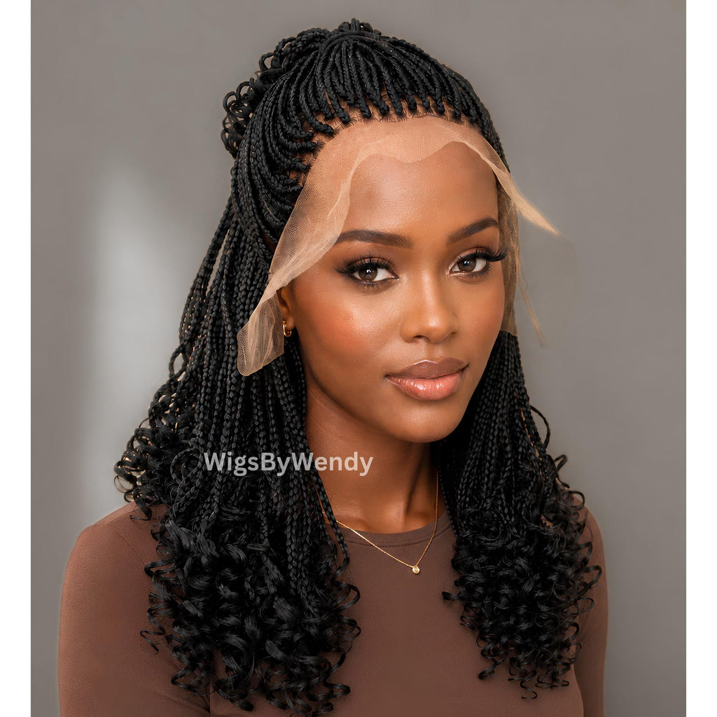 Curly Lace Frontal Box Braids Wig, Short Bob Lightweight African Weave Wig