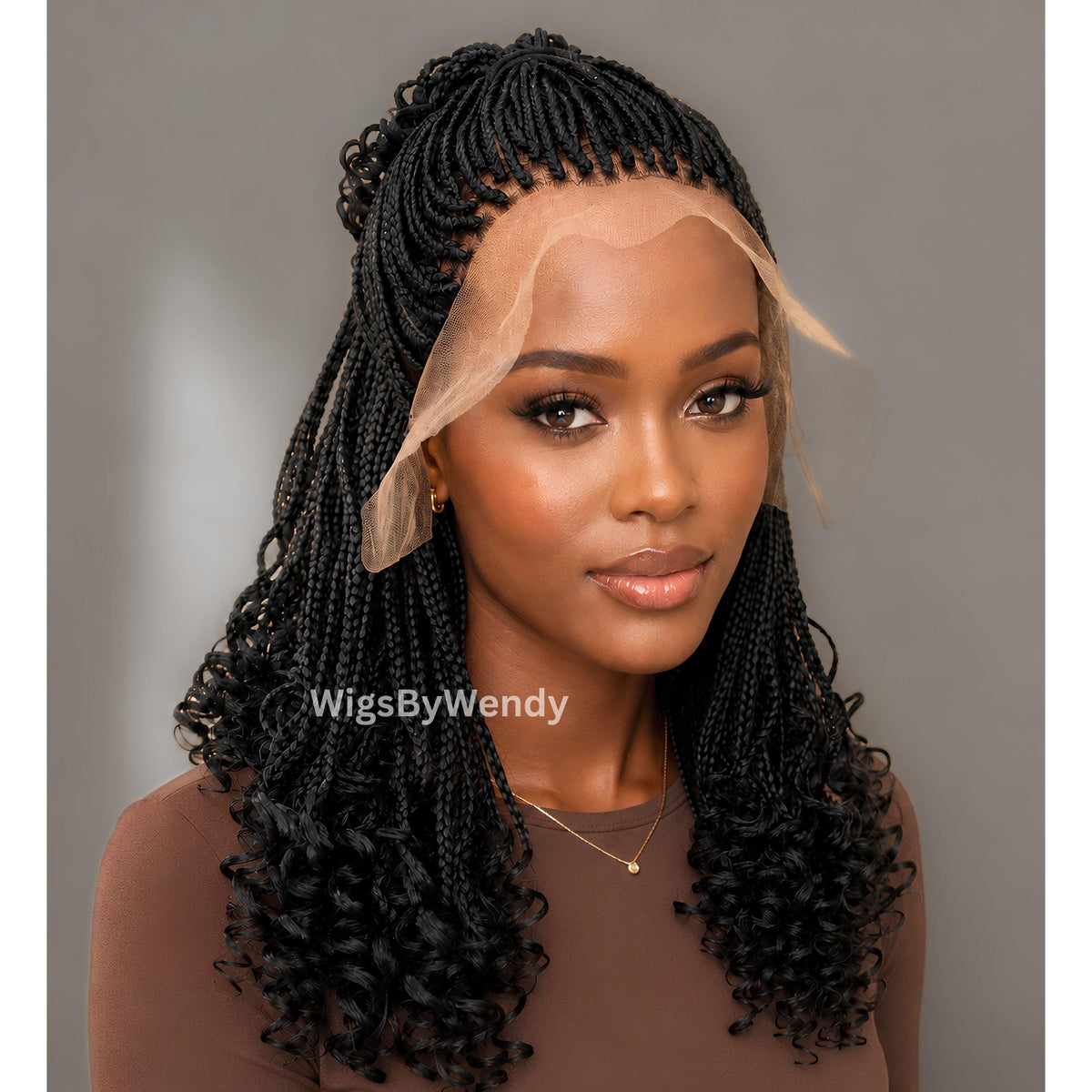 Curly Lace Frontal Box Braids Wig, Short Bob Lightweight African Weave Wig