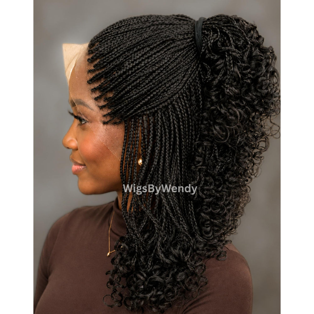 Curly Lace Frontal Box Braids Wig, Short Bob Lightweight African Weave Wig