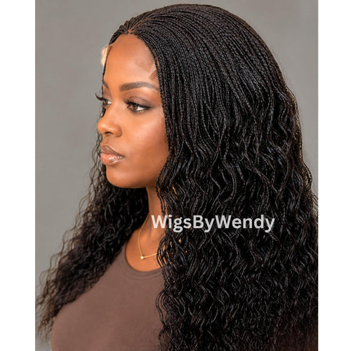 16inches Curly Lace Closure Single Box Braids Wig, Lightweight African Weave, Micro Braids Wig