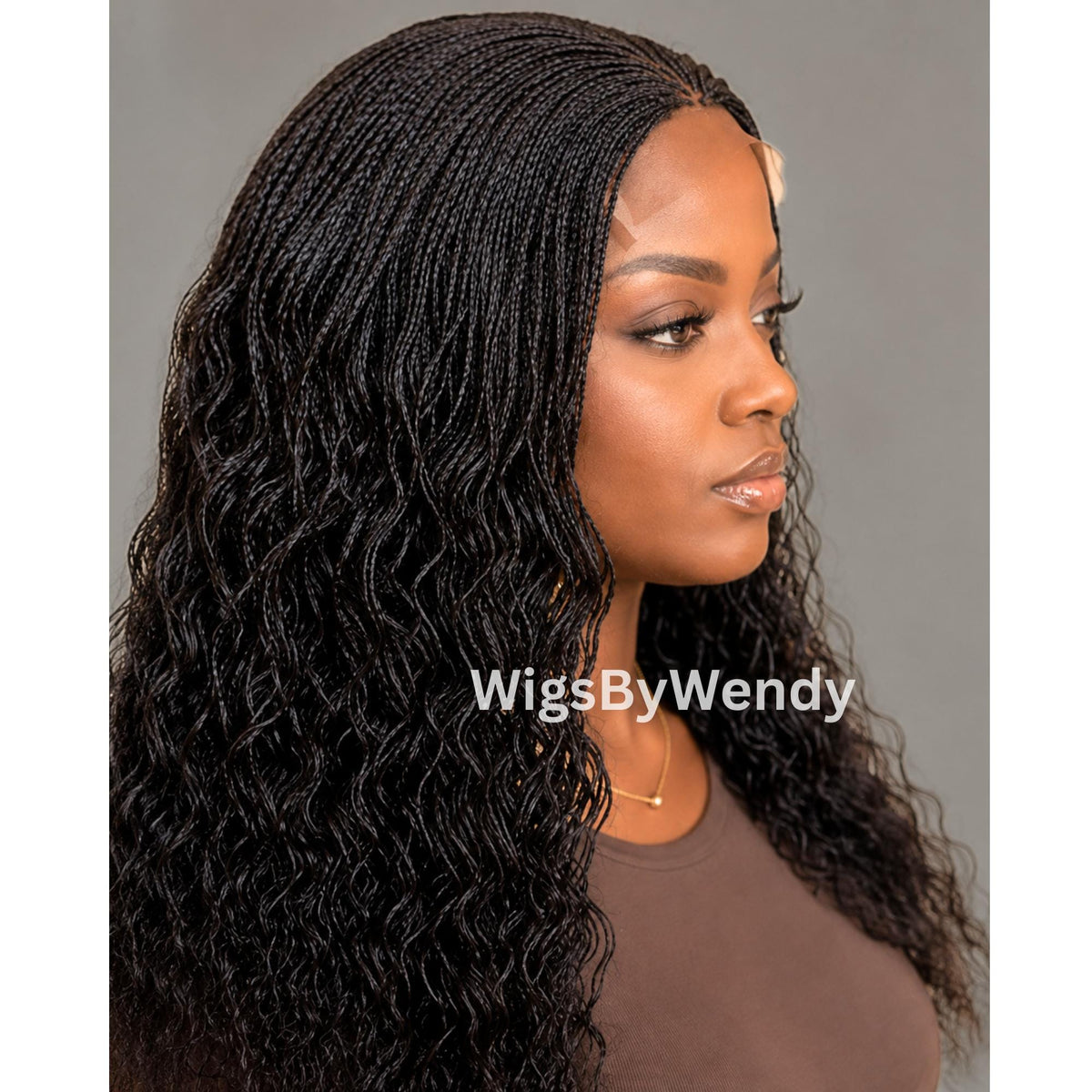 16inches Curly Lace Closure Single Box Braids Wig, Lightweight African Weave, Micro Braids Wig