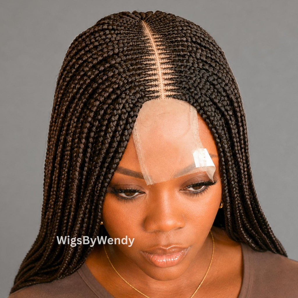 Black Middle Part Fulani Conrow Braids Wig