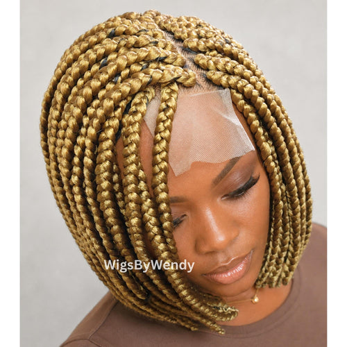 Short Bob Braids Wig, 12inch Single Big Box Lace Closure, Chunky Side Part Braids
