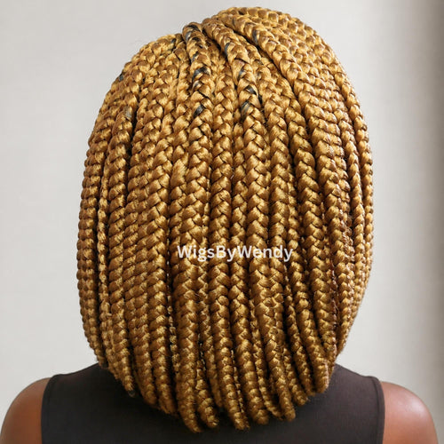 Short Bob Braids Wig, 12inch Single Big Box Lace Closure, Chunky Side Part Braids
