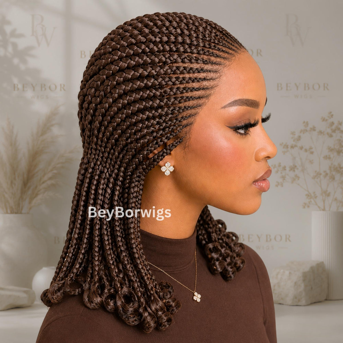 Curly Full Lace All Back Conrow Braids Wig, Lightweight African Weave With Baby Hair