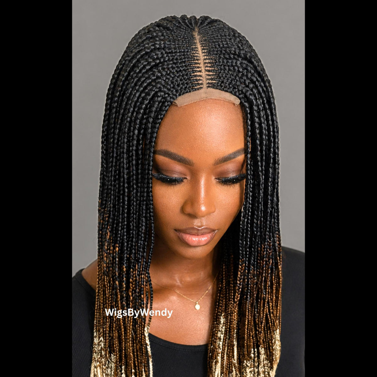 Black Brown Blonde Ombre Middle Part Long Fulani Conrow Braids Wig