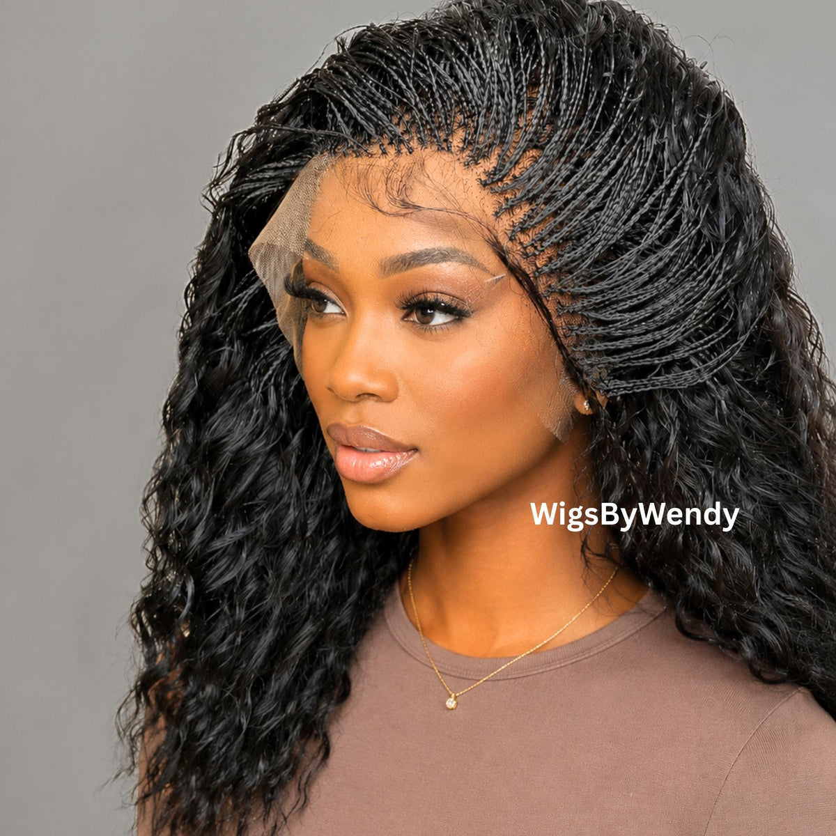 Black 16inches Curly Micro Braids Wig, Lace Closure Single Box Braids Wig, Lightweight African Weave
