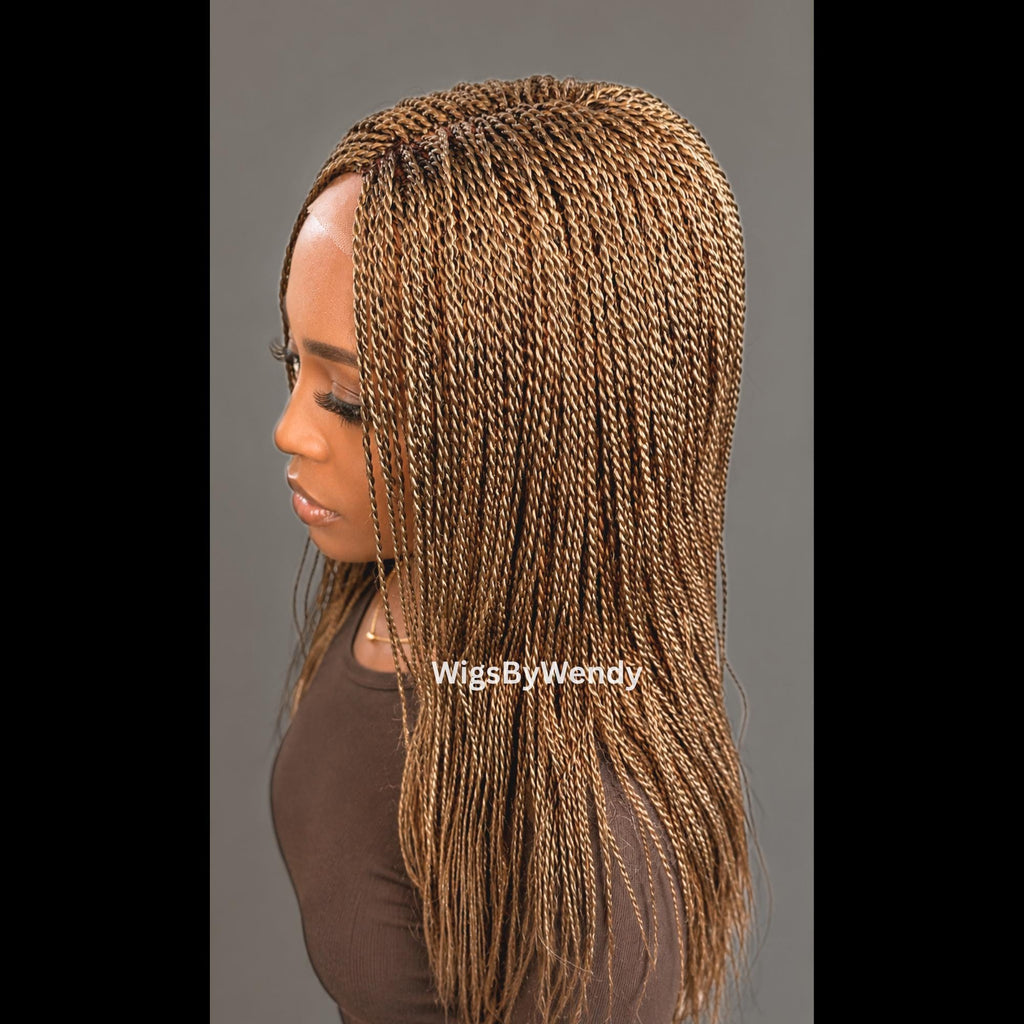 Gold Micro Twist Braided Wig, Long Centre-part Light-weight Single Braids Wig