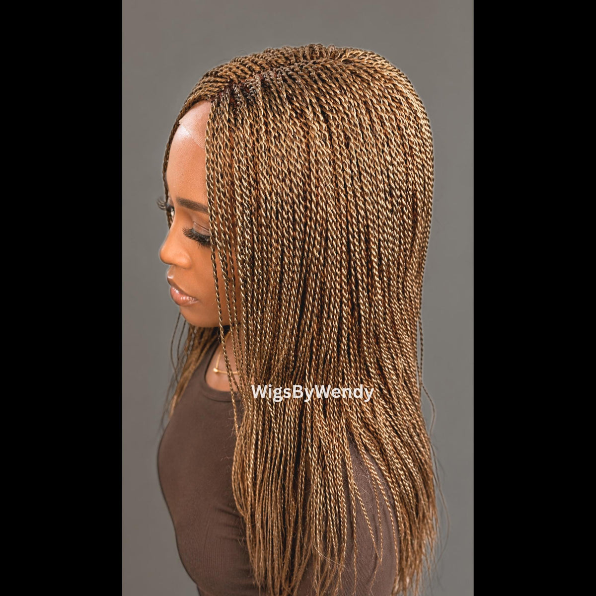 Gold Micro Twist Braided Wig, Long Centre-part Light-weight Single Braids Wig