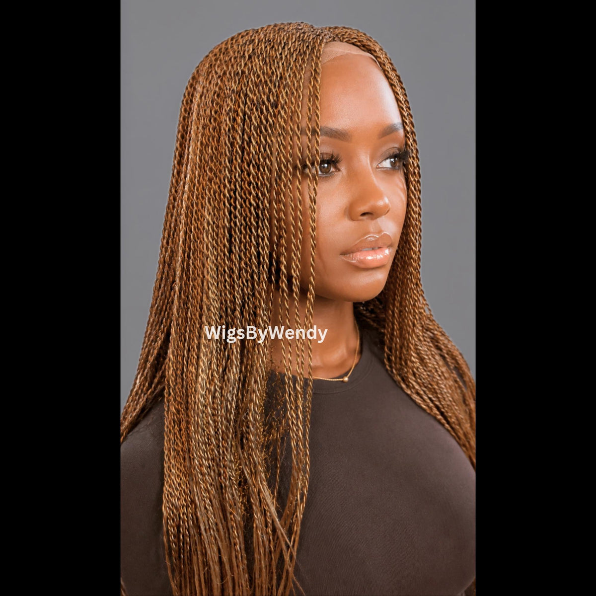 Gold Micro Twist Braided Wig, Long Centre-part Light-weight Single Braids Wig