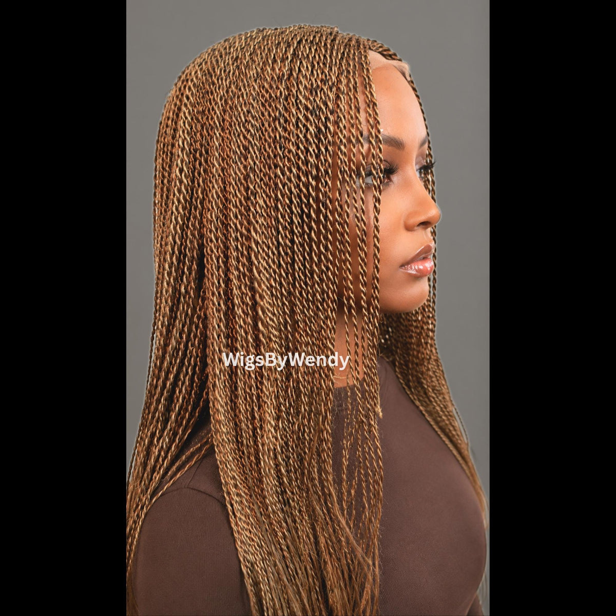 Gold Micro Twist Braided Wig, Long Centre-part Light-weight Single Braids Wig