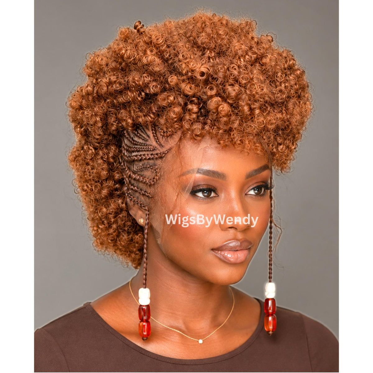 Short Afro Puff Braided Full Lace Mohawk Cornrow wig, Tribal Updo Braids With Beads
