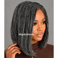 Salt and Pepper Short Bob Braids Wig, Human Hair Lace Closure Lightweight Wig
