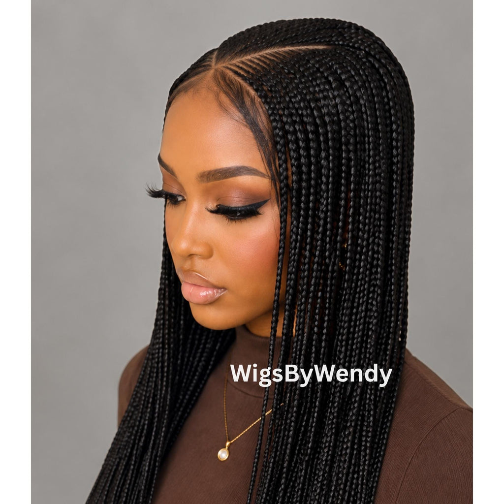 V-Part Conrow Wig, Long Single Box Braids Lightweight African Weave Wig With Baby Hair
