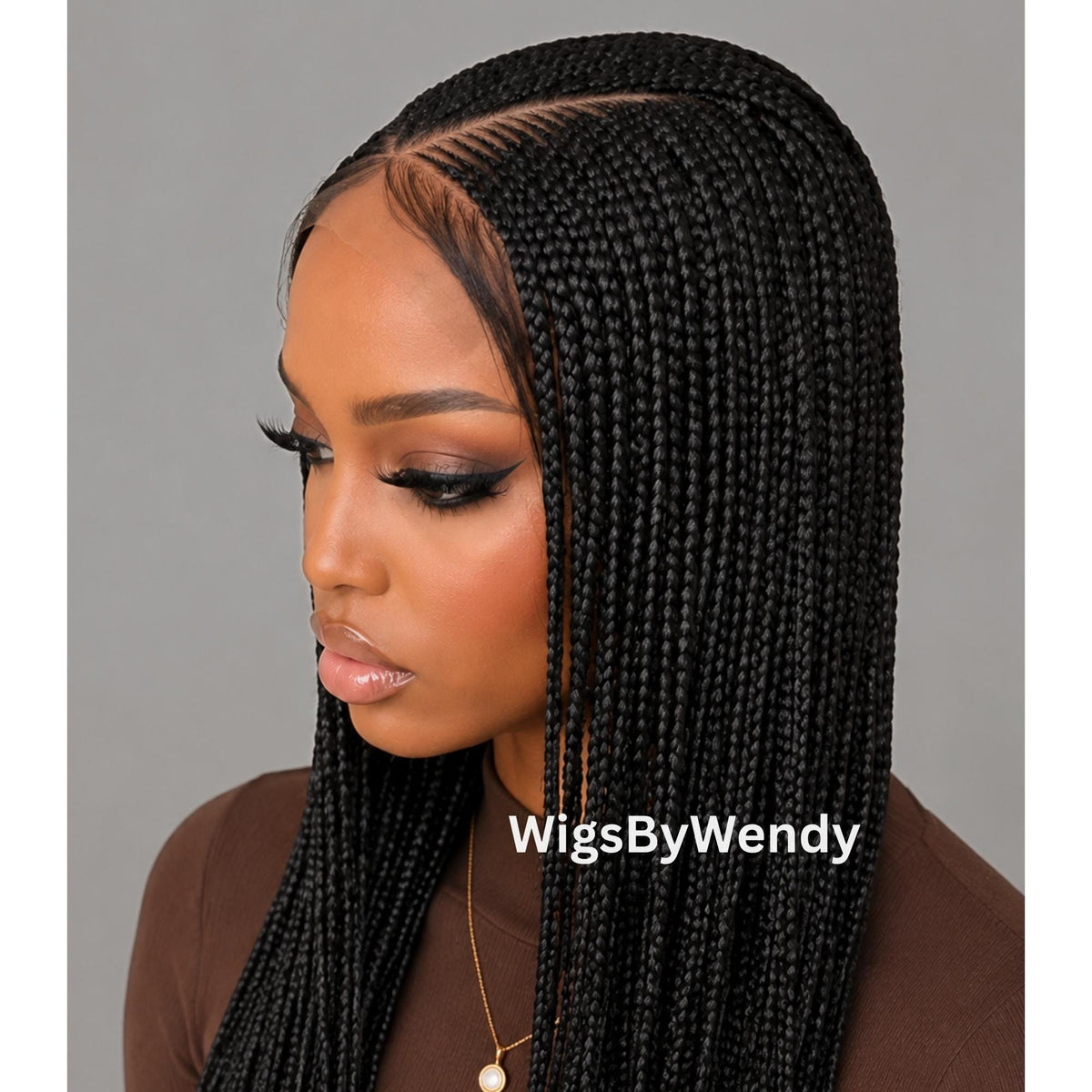 V-Part Conrow Wig, Long Single Box Braids Lightweight African Weave Wig With Baby Hair