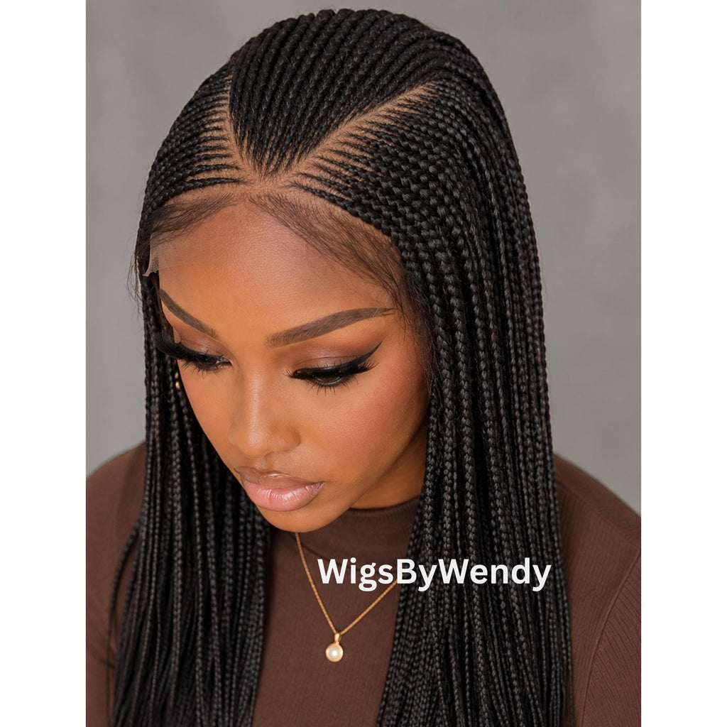 V-Part Conrow Wig, Long Single Box Braids Lightweight African Weave Wig With Baby Hair