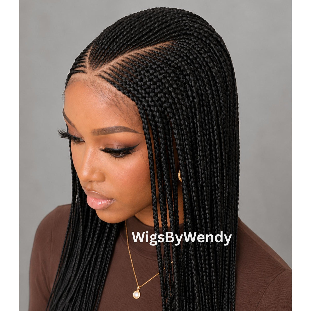 V-Part Conrow Wig, Long Single Box Braids Lightweight African Weave Wig With Baby Hair