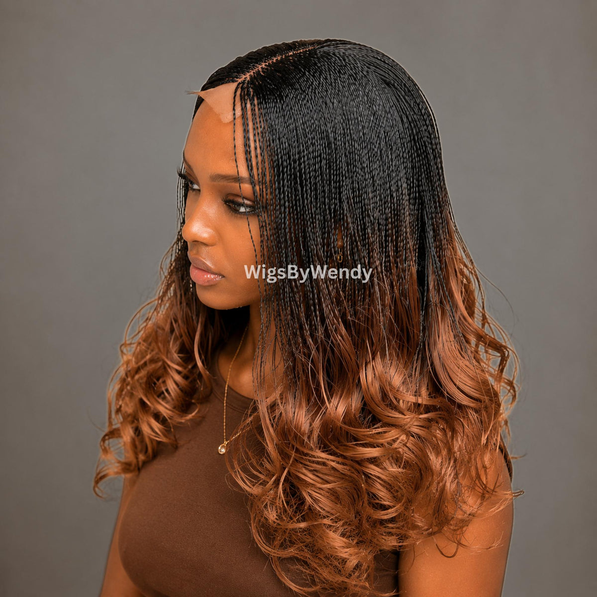 Black/Brown Spanish Curls Lace Closure Twist Wig, Single Box Braids French Curls Lightweight African Weave Wig