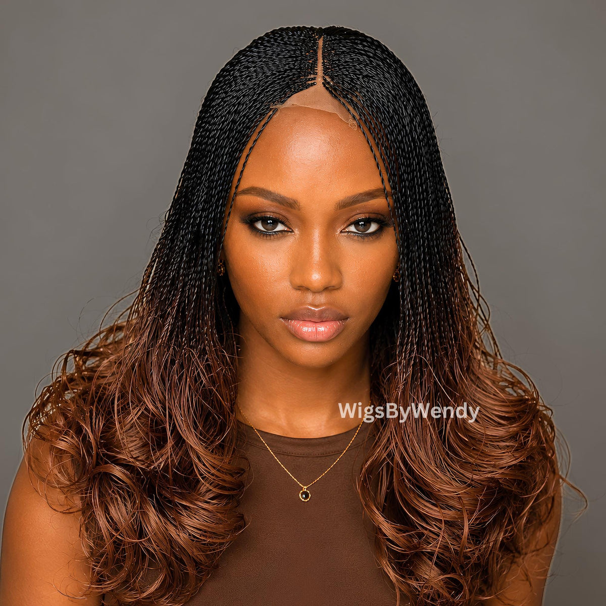 Black/Brown Spanish Curls Lace Closure Twist Wig, Single Box Braids French Curls Lightweight African Weave Wig