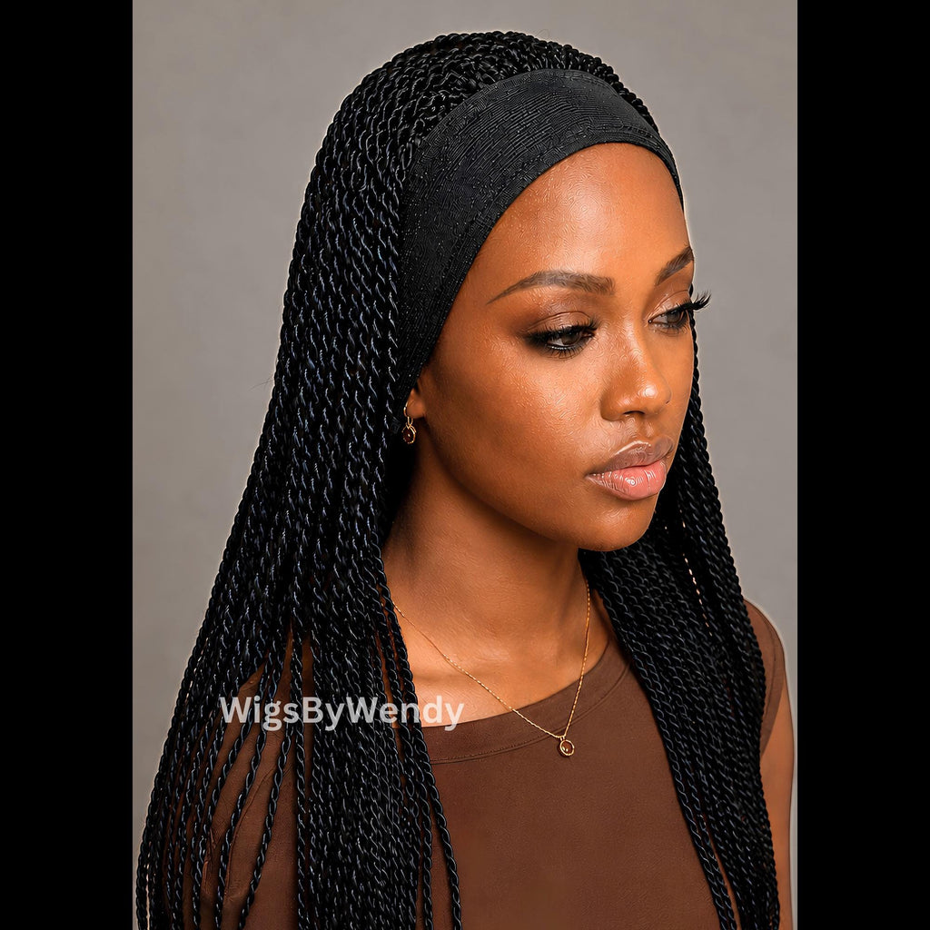 Black Glueless Single Box Braids Micro Twist Headband Wig