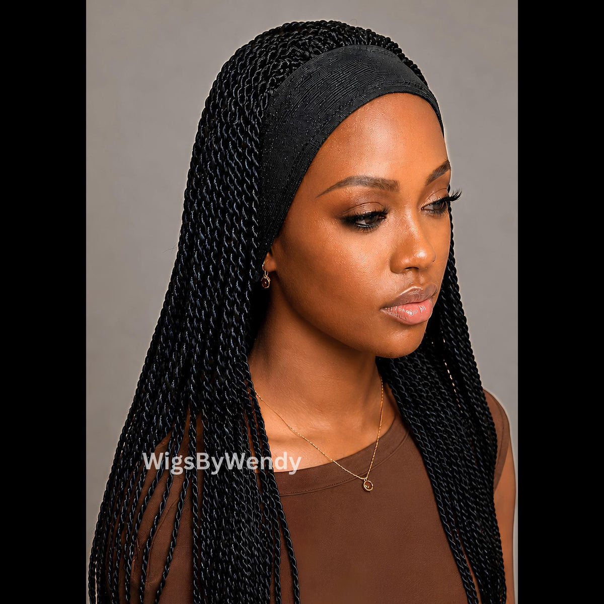 Black Glueless Single Box Braids Micro Twist Headband Wig