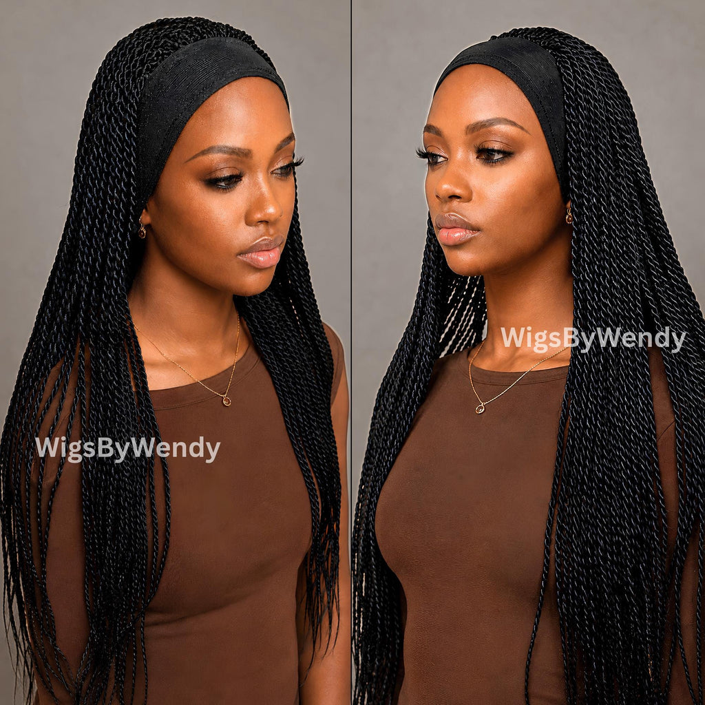 Black Glueless Single Box Braids Micro Twist Headband Wig