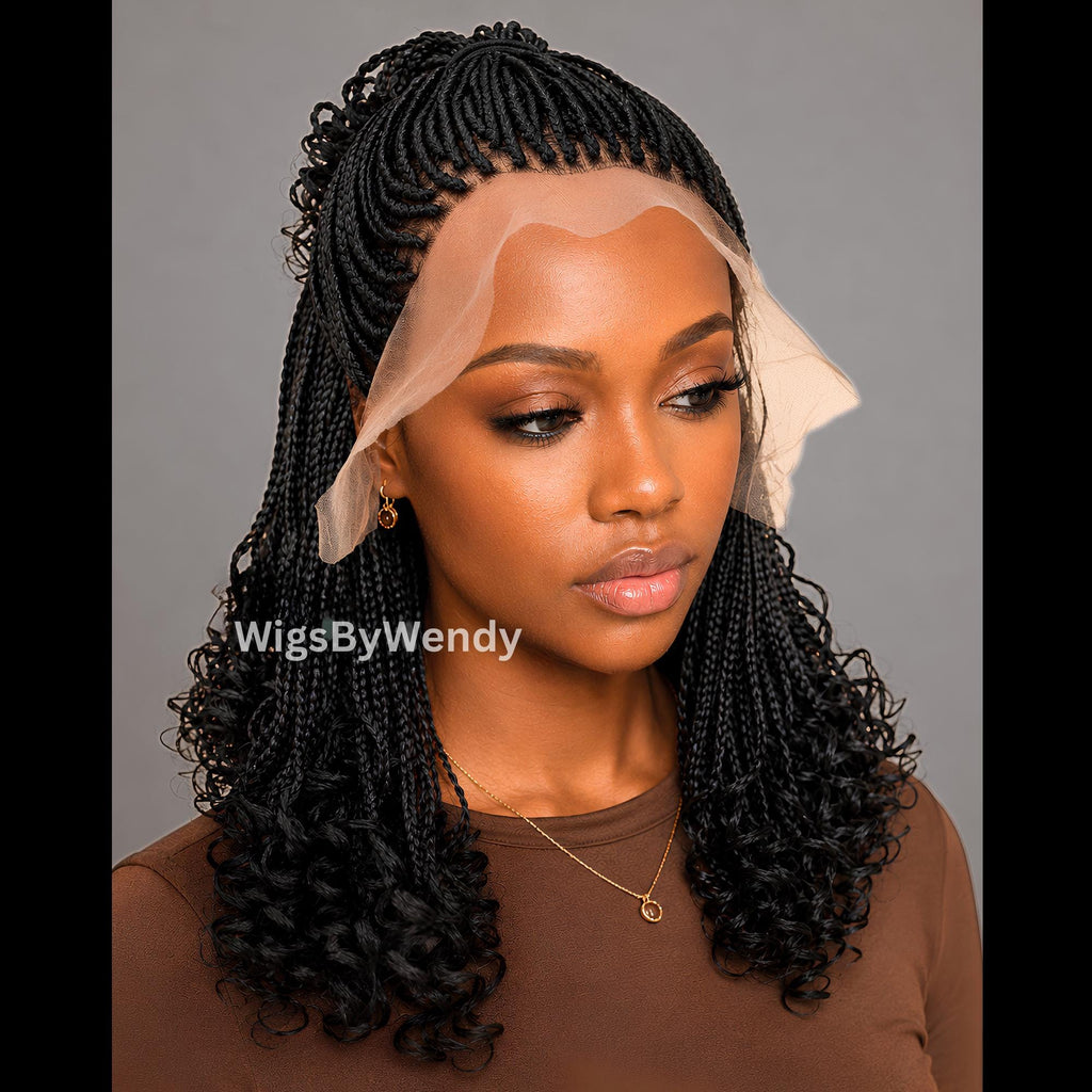Curly Lace Frontal Box Braids Wig, Short Bob Lightweight African Weave Wig