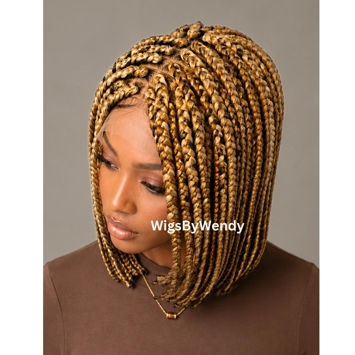Short Bob Braids Wig, Single Big Box Lace Closure Lightweight Wig, Chunky Side Part Braids
