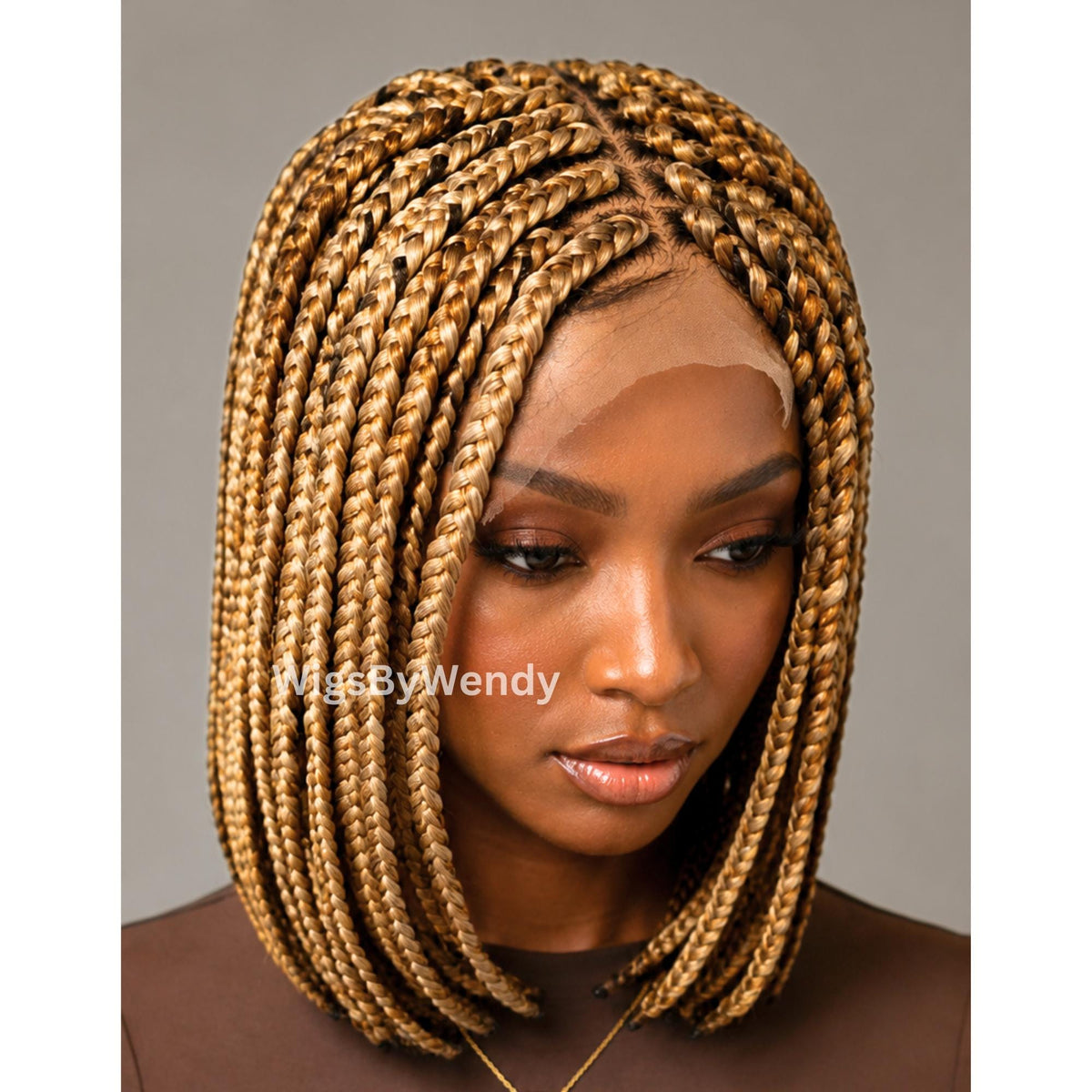 Short Bob Braids Wig, Single Big Box Lace Closure Lightweight Wig, Chunky Side Part Braids